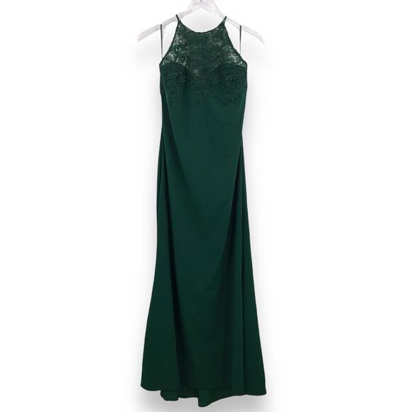 Badgley Mischka Lace Tyler Gown 12 Sleeveless Halter Neck Formal Emerald Green - Picture 1 of 5